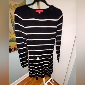 JM Collection Black and White Striped Long Sleeve Dress